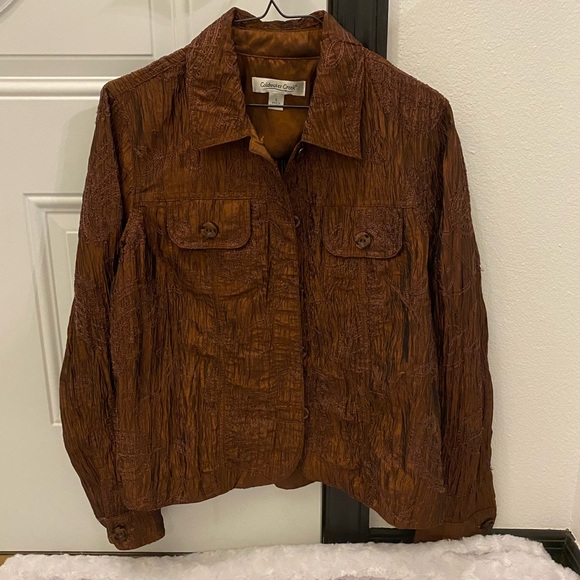 Coldwater Creek Ladies Brown Embroidered Button Down Crop Jacket - S - EUC - Picture 2 of 9